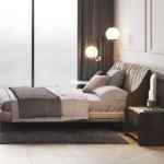 Light Beige Nightstand with Marble Top and Open Shelf