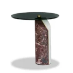 Marble-Accented Black Glass Nesting Side Tables with Geometric Pedestals