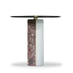 Marble-Accented Black Glass Nesting Side Tables with Geometric Pedestals