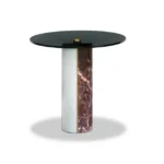 Marble-Accented Black Glass Nesting Side Tables with Geometric Pedestals