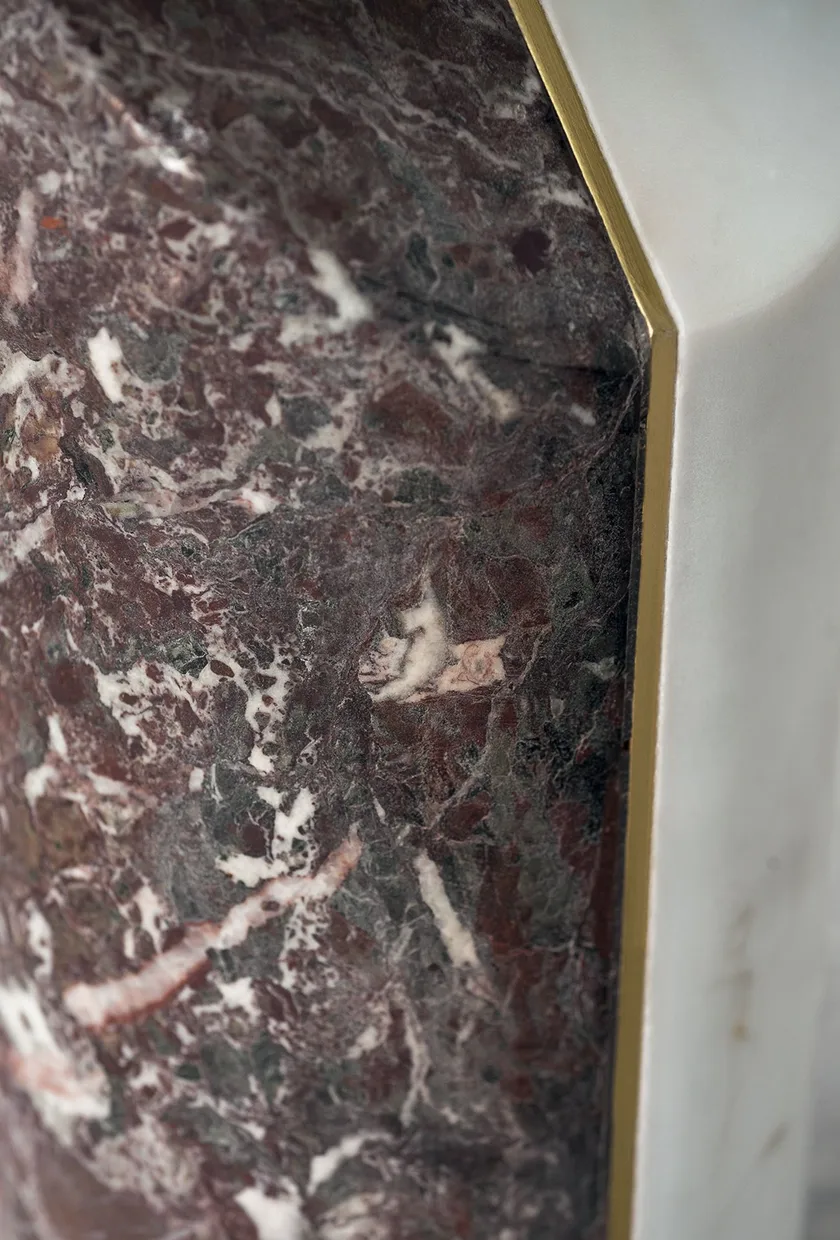 Marble-Accented Black Glass Nesting Side Tables with Geometric Pedestals