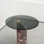 Marble-Accented Black Glass Nesting Side Tables with Geometric Pedestals