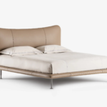 Beige Curved Leather Bed Modern Sleek Design with Slim Metal Legs