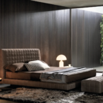 Chocolate Quilted Upholstered Bed Matching Ottoman Modern Luxe Design