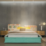 Colorful Patterned Headboard Bed Turquoise Corduroy Base Vibrant Design