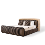 Velvet Striped Upholstered Bed Plush Modern Statement Piece with Contrast Accents