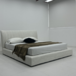 White Ribbed Leather Bed Sleek Low Profile Modern Minimalist Design