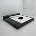 Dark Gray Tufted Platform Bed Modular Upholstered Design Space-Saving Style