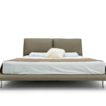 Olive Leather Platform Bed Split Headboard Sleek Minimalist Modern Design