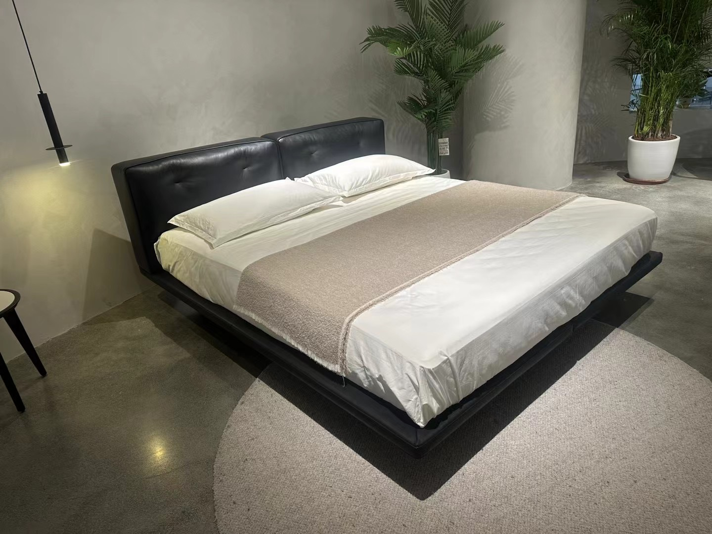 Black Leather Split Headboard Bed Low-Profile Modern Minimalist Design