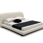 Cream Upholstered Curved Headboard Bed Low-Profile Modern Cozy Design