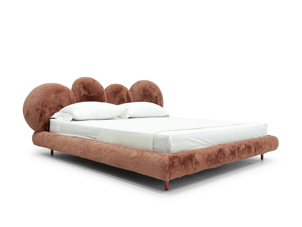 Premium Rabbit Hair Fiber Fur Cloud Headboard Bed Playful Modern Cozy Design