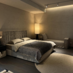 Textured Paneled Upholstered Bed Minimalist Neutral Toned Bedroom Centerpiece