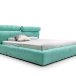 Turquoise Velvet Rolled-Headboard Bed Plush Modern Statement Design