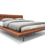 Terracotta Tufted Leather Bed Sleek Modern Luxe Design
