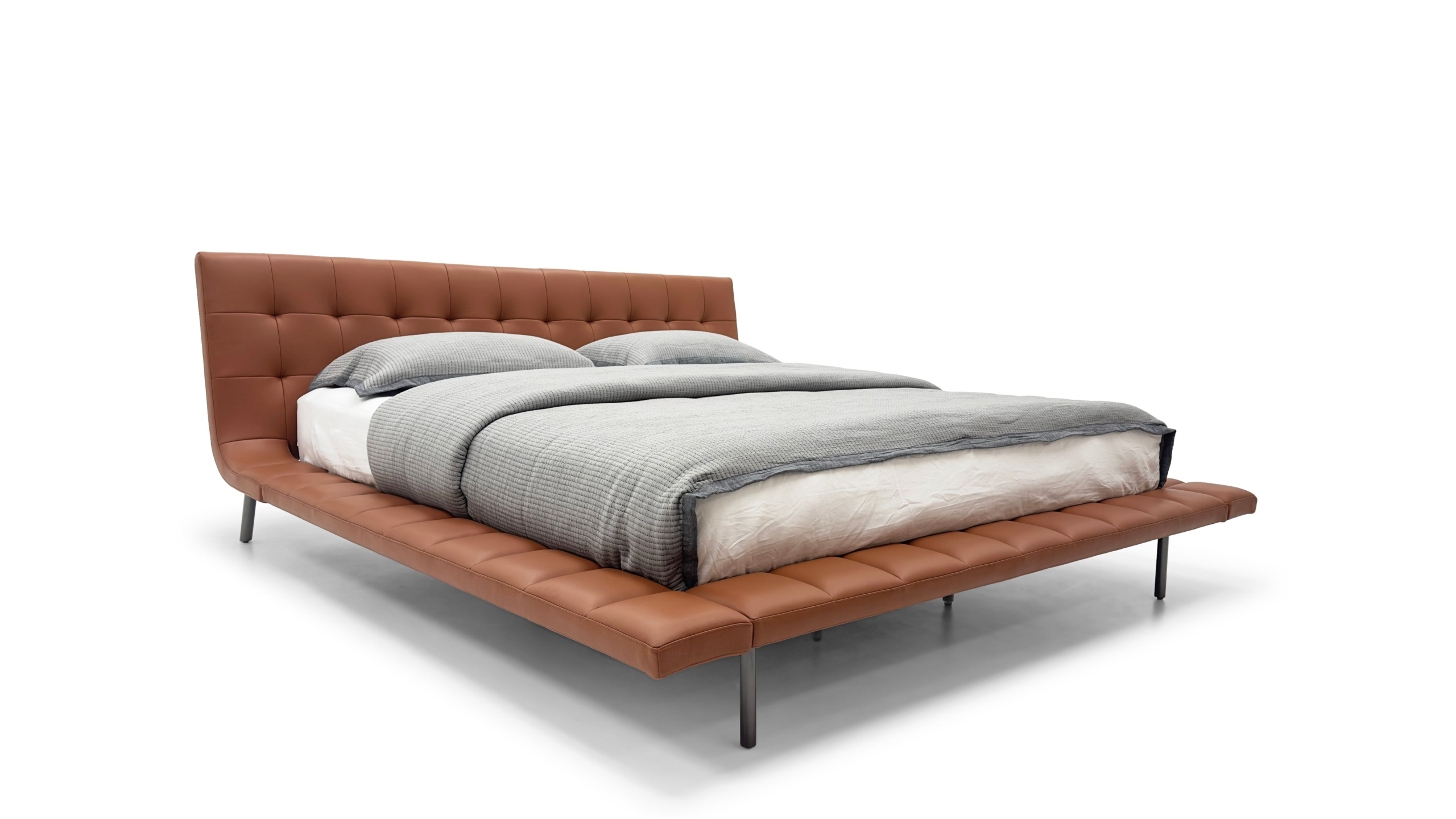 Terracotta Tufted Leather Bed Sleek Modern Luxe Design