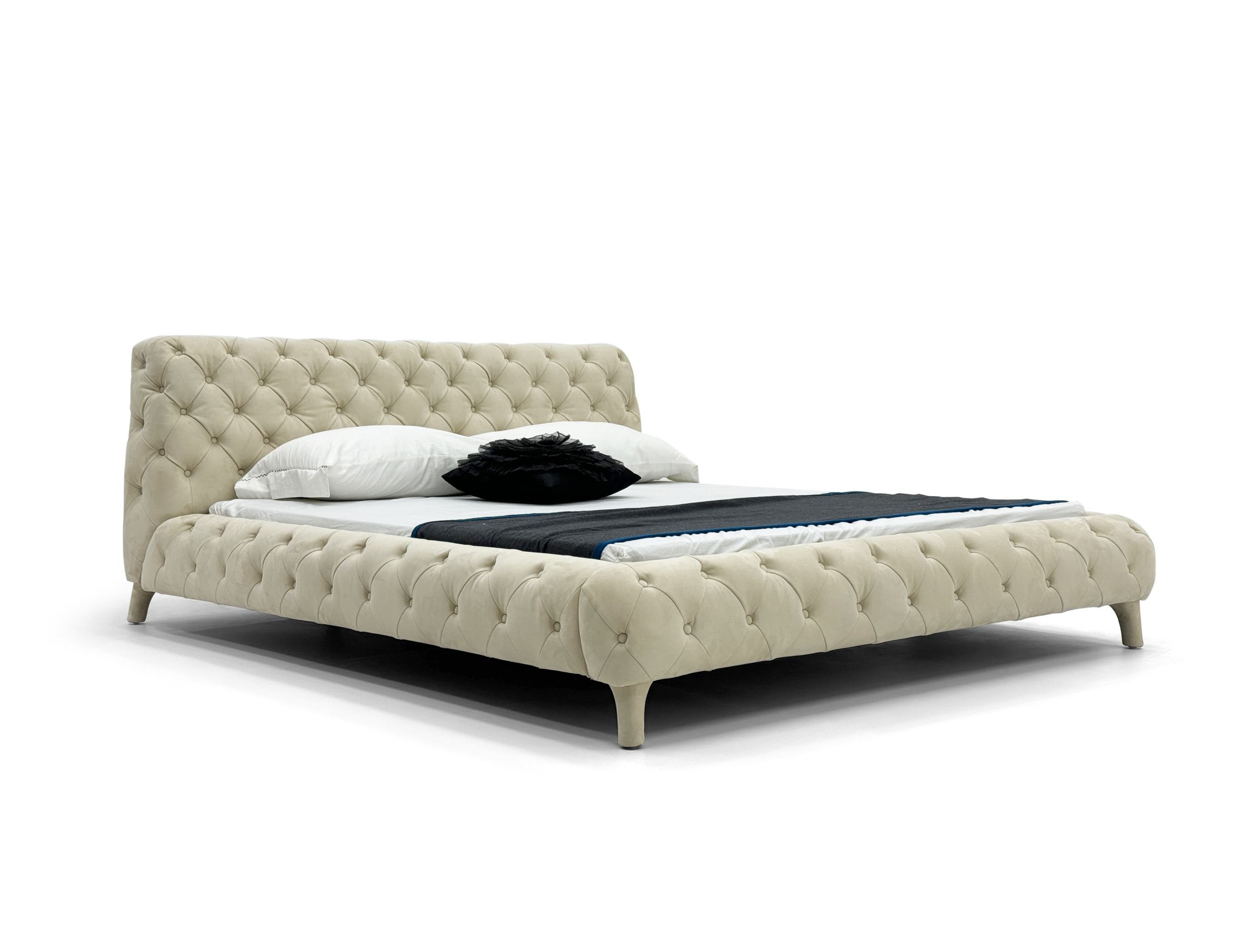 Cream Tufted Velvet Bed Luxe Plush Modern Statement Design