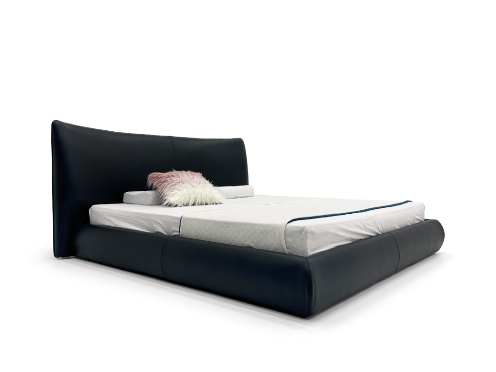 Black Curved Leather Bed Sleek Modern Minimalist Design