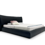Black Curved Leather Bed Sleek Modern Minimalist Design