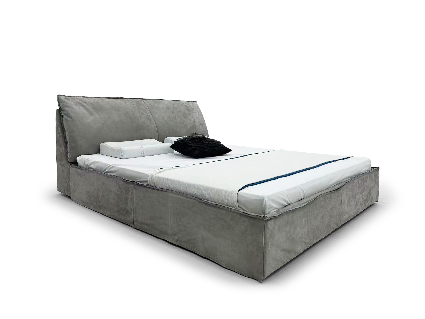 Gray Velvet Low-Profile Bed Plush Modern Cozy Design