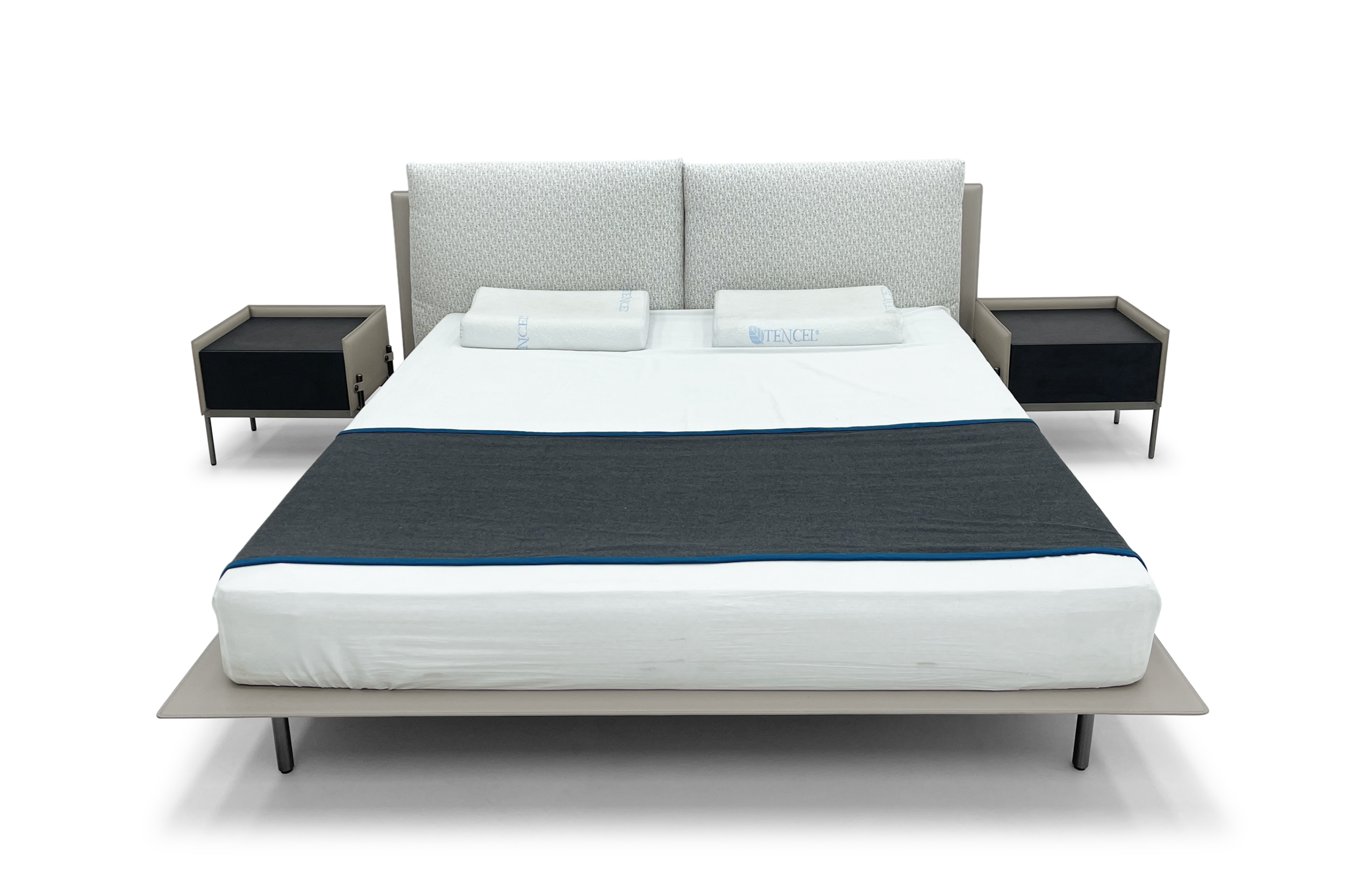 Neutral Upholstered Bed Set Sleek Modern Coordinated Design