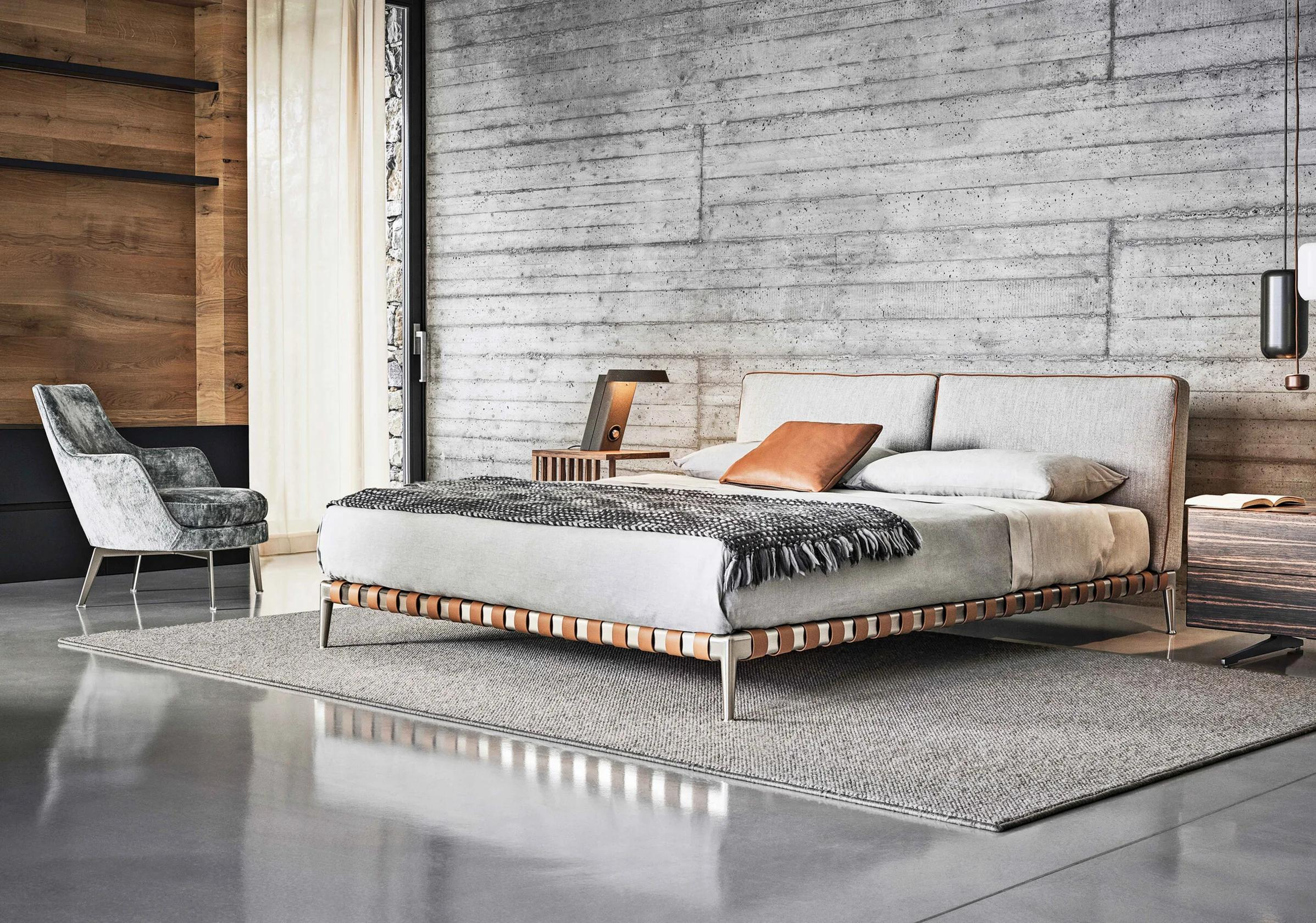 Leather-Strapped Upholstered Bed Modern Industrial Style with Sleek Metal Frame