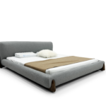 Gray Fabric Bed With Curved Headboard Wood Accent Legs Modern Cozy