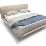 Beige Ribbed Upholstered Bed Modern Sleek Minimalist Design