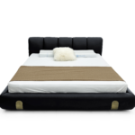 Black Tufted Leather Bed With Brass Accents Modern Luxe Design