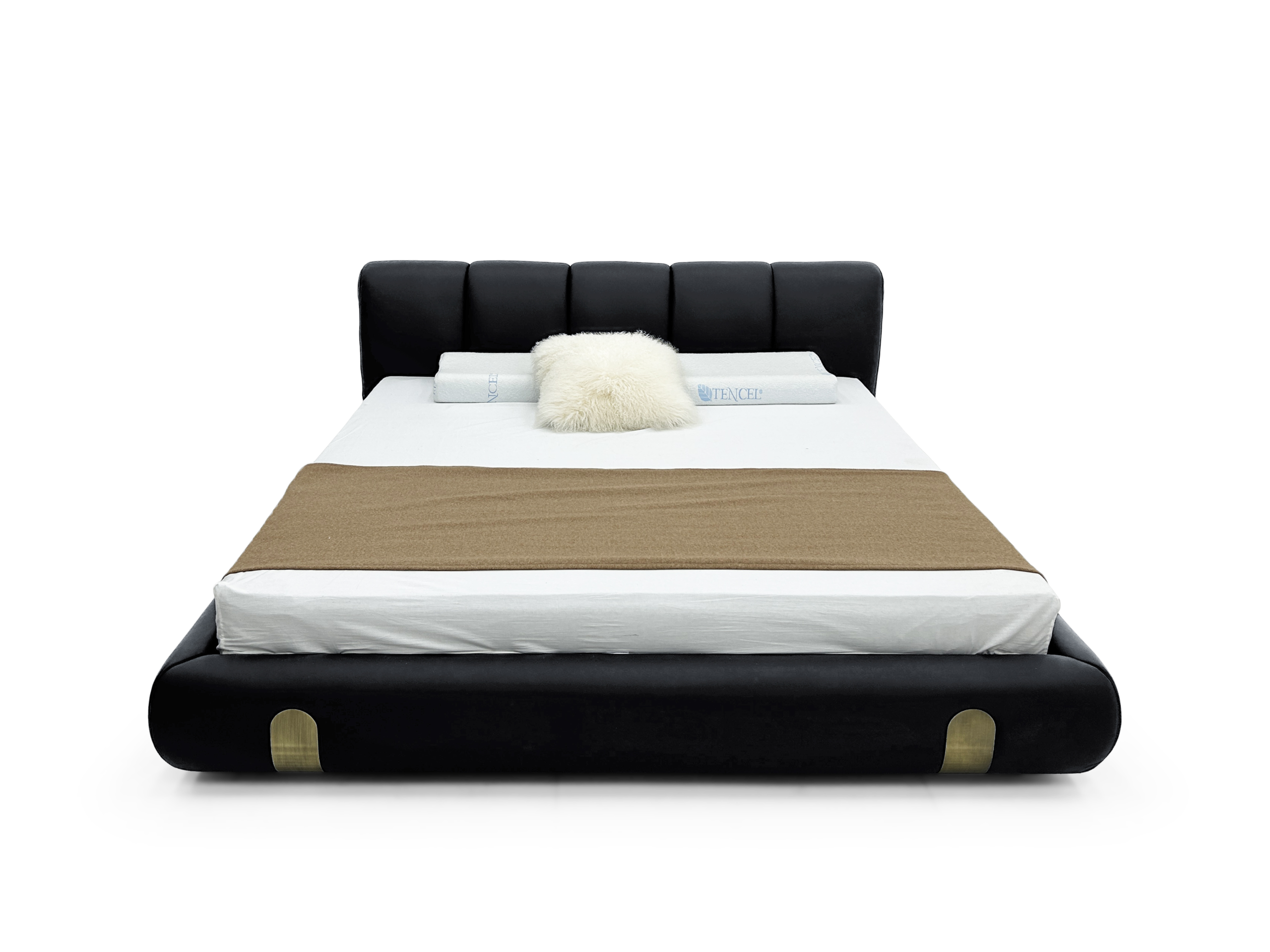 Black Tufted Leather Bed With Brass Accents Modern Luxe Design