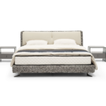 Gray Fabric Bed Set With Contrast Headboard Modern Nightstands