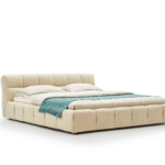 Beige Tufted Upholstered Bed Plush Modern Soft Design