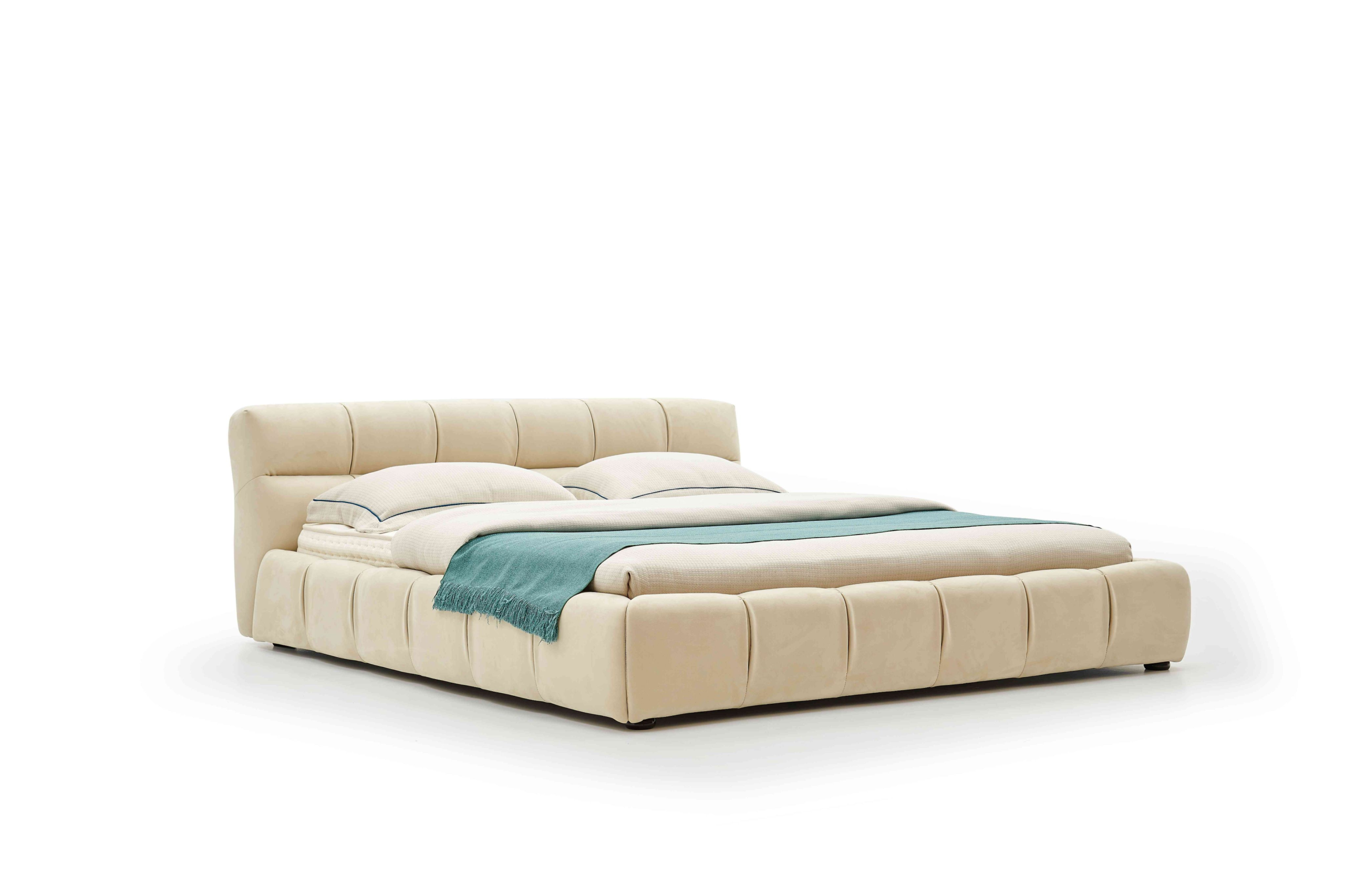 Beige Tufted Upholstered Bed Plush Modern Soft Design