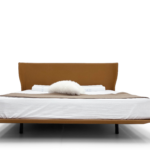 Taupe Leather Bed With Curved Headboard Sleek Modern Minimalist Design