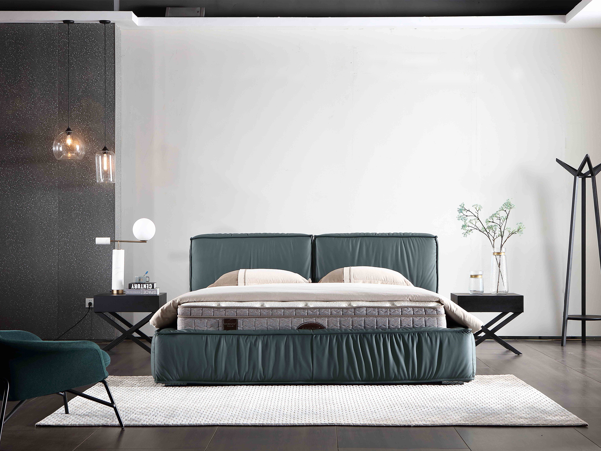 Emerald Green Leather Bed Plush Upholstered Frame Modern Contemporary Bedroom Design