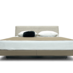 Beige Fabric Bed With Storage Drawers Textured Headboard Modern Minimalist Design