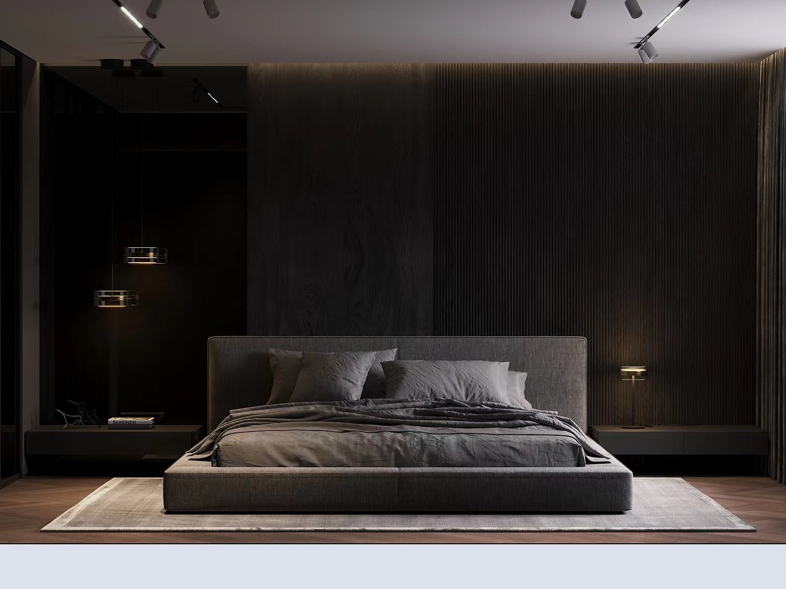 Dark Upholstered Platform Bed Minimalist Modern Design for Moody Luxe Bedrooms