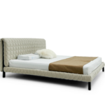 Beige Quilted Fabric Bed Tufted Headboard Modern Minimalist Cozy Design