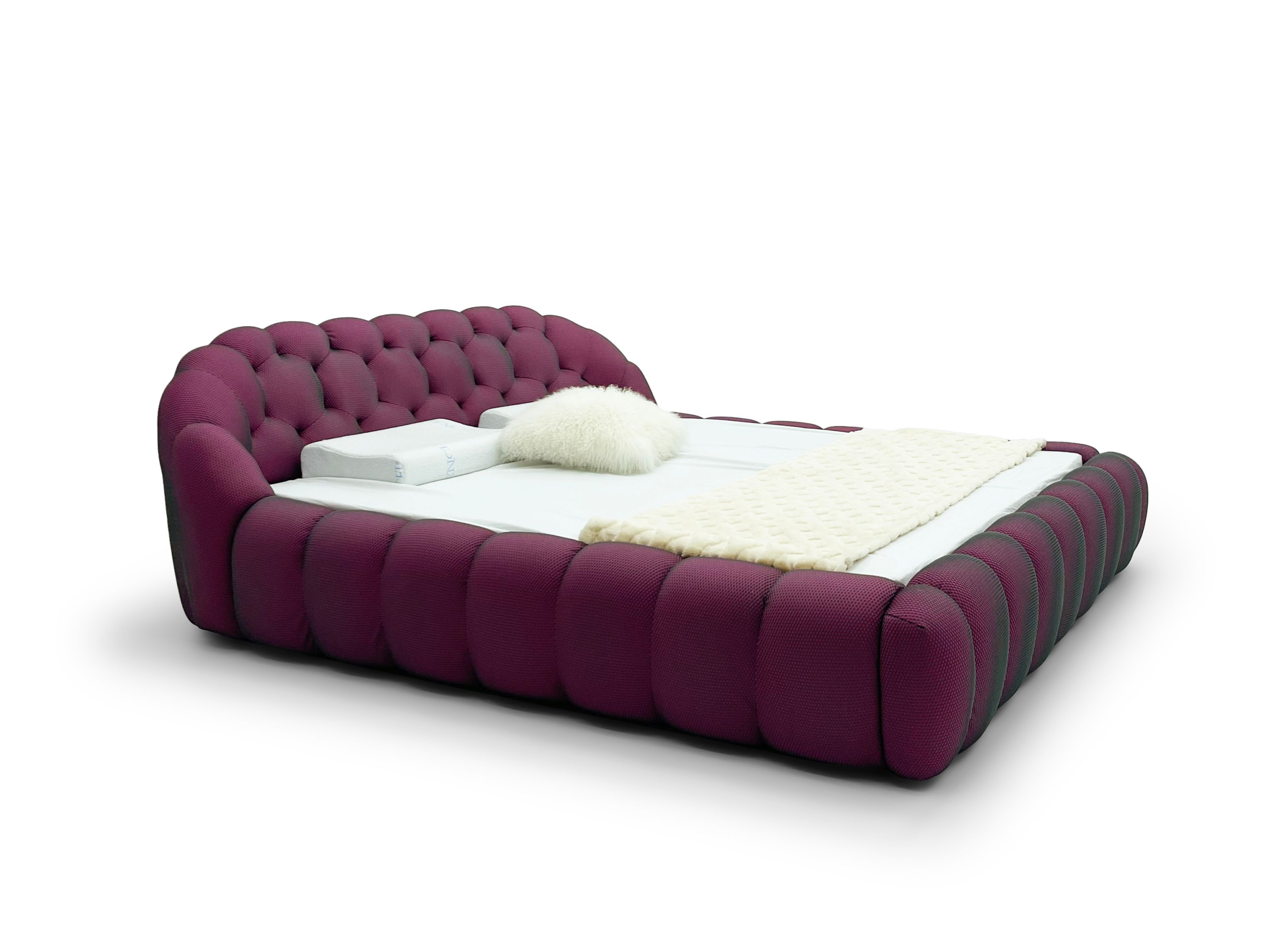 Burgundy Quilted Fabric Bed Bubble-Tufted Frame Plush Modern Cozy Design