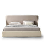 Dual-Tone Leather Bed Curved Headboard Soft Minimalist Modern Elegant Design