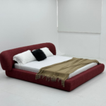 Burgundy Curved Upholstered Bed Modern Statement Design with Plush All Around Frame