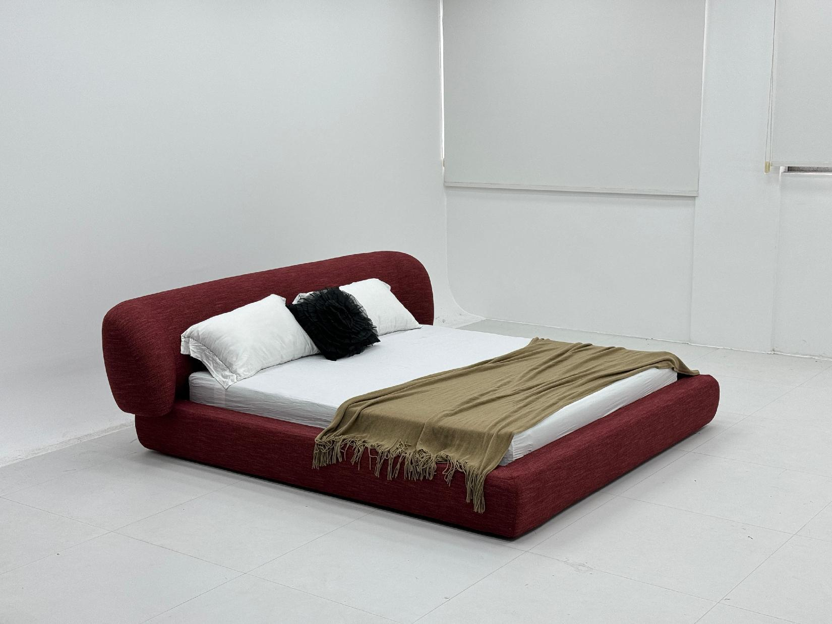 Burgundy Curved Upholstered Bed Modern Statement Design with Plush All Around Frame