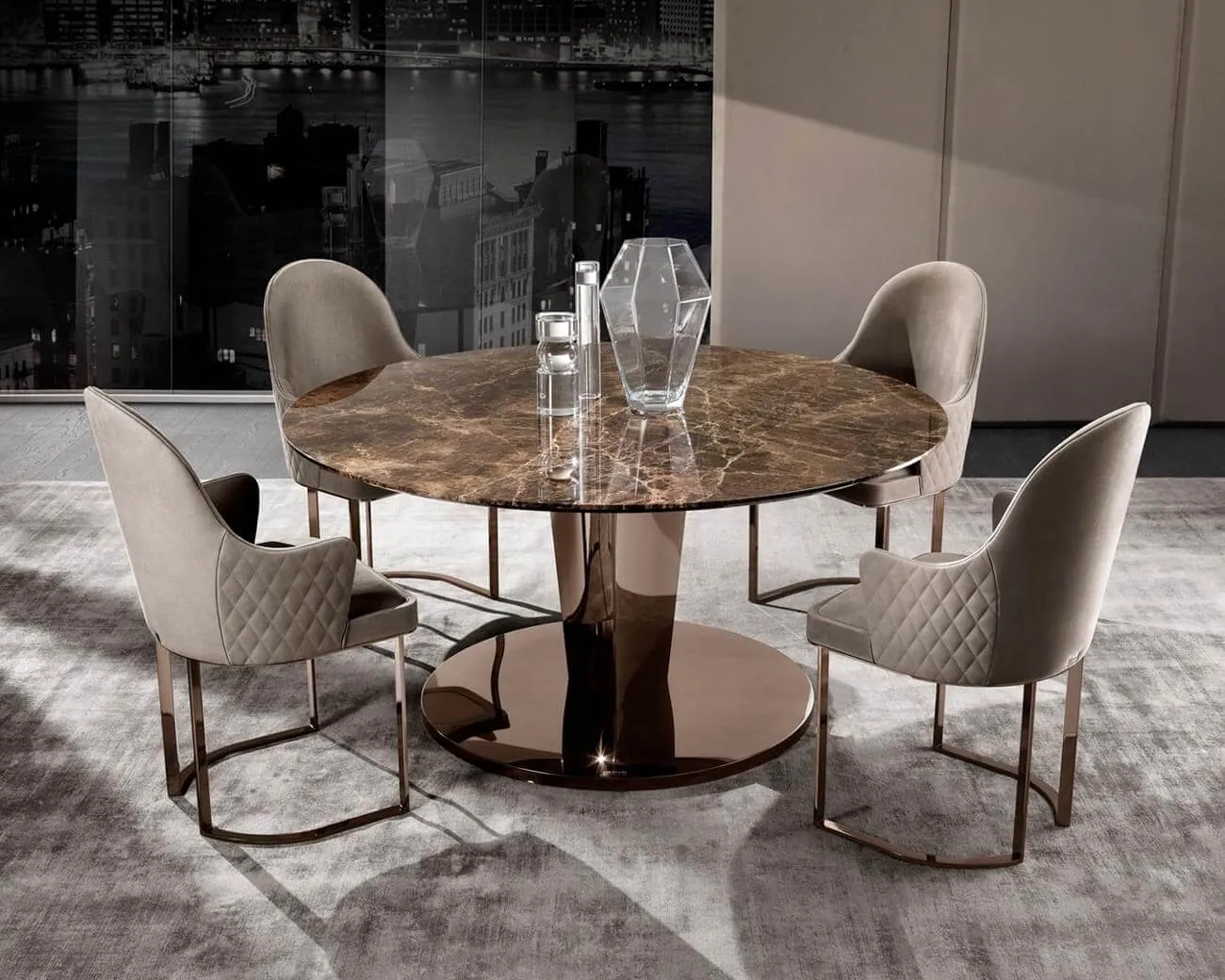 Beige Velvet Upholstered Gold Metal Dining Chair