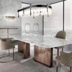 Beige Velvet Upholstered Gold Metal Dining Chair