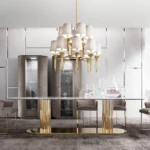 Beige Velvet Upholstered Gold Metal Dining Chair