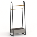 Two Tier Metal Garment Rack with Gold Accents and Storage Drawer