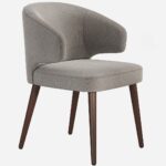 Burgundy Fabric Upholstered Walnut Leg Modern Dining Armchair