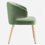 Burgundy Fabric Upholstered Walnut Leg Modern Dining Armchair