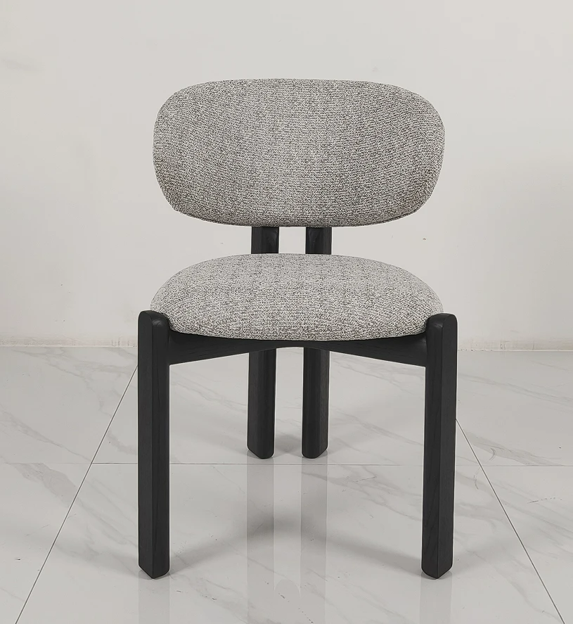 Textured Fabric Upholstered Black Wood Frame Modern Dining Chair