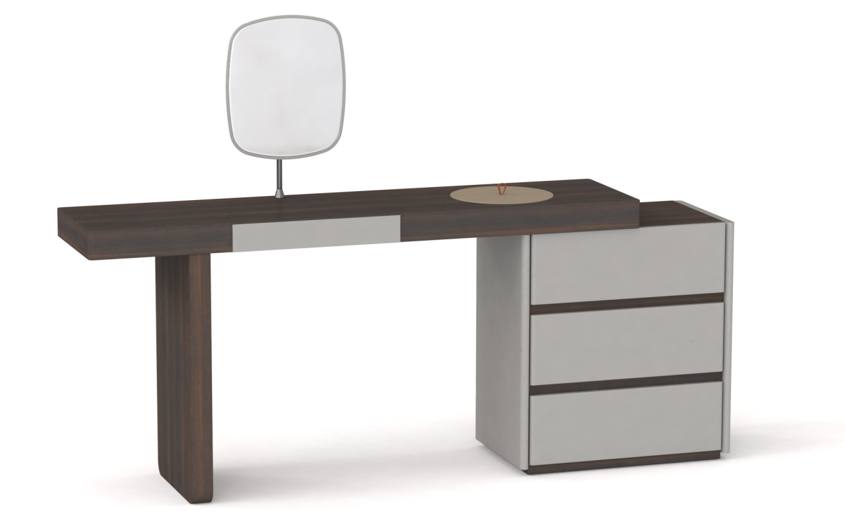 Walnut and Grey Vanity Desk with Mirror and Three Drawer Storage